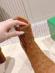 BOTTEGA VENETA 26S INTRECCIATO BOOTS 85 MM IN BROWN SUEDE