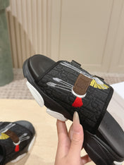 DIOR 26S DOUBLE STRAP SLIDE SANDALS IN BLACK MONOGRAM CANVAS
