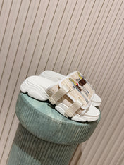 DIOR 26S DOUBLE STRAP SLIDE SANDALS IN BEIGE MONOGRAM CANVAS