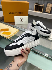 LV WOMEN GROOVY PLATFORM IN WHITE MIX BLACK EMBOSSED CALFSKIN