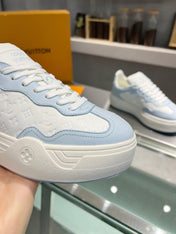 LV WOMEN GROOVY PLATFORM IN WHITE MIX LIGHT BLUE EMBOSSED CALFSKIN