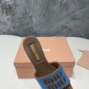 CARAMEL HIGH HEEL WITH AZURE BLUE STRAPS