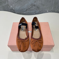 BALLET FLAT SHOES BRIGHT BROWN GLOSSY SHEEPSKIN