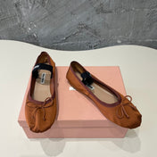 BALLET FLAT SHOES BRIGHT BROWN GLOSSY SHEEPSKIN