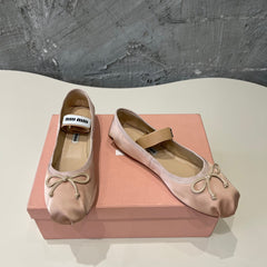 BALLET FLAT SHOES PASTEL PINK COLOR GLOSSY SHEEPSKIN