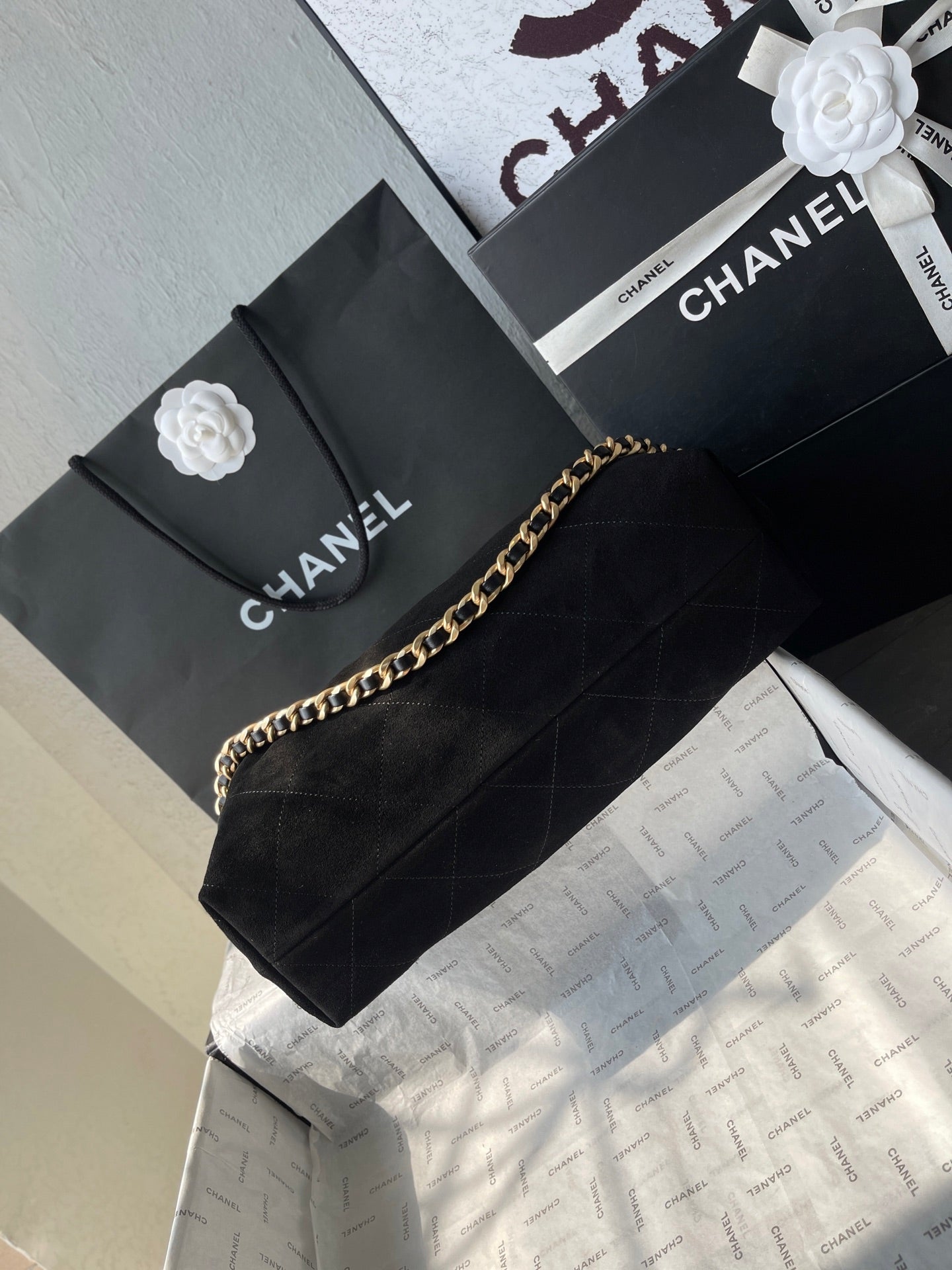 CHANEL 25S HOBO BAG 33 IN BLACK SUEDE GOLD HARDWARE