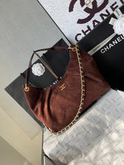 CHANEL 25S HOBO BAG 33 IN DARK BROWN SUEDE WITH GOLD HARDWARE