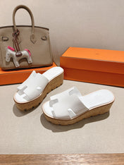 HM 25S HIGH WEDGE SANDALS IN WHITE LAMBSKIN STYLE 34
