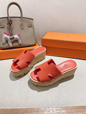 HM 25S HIGH WEDGE SANDALS IN DARK ORANGE LAMBSKIN STYLE 33