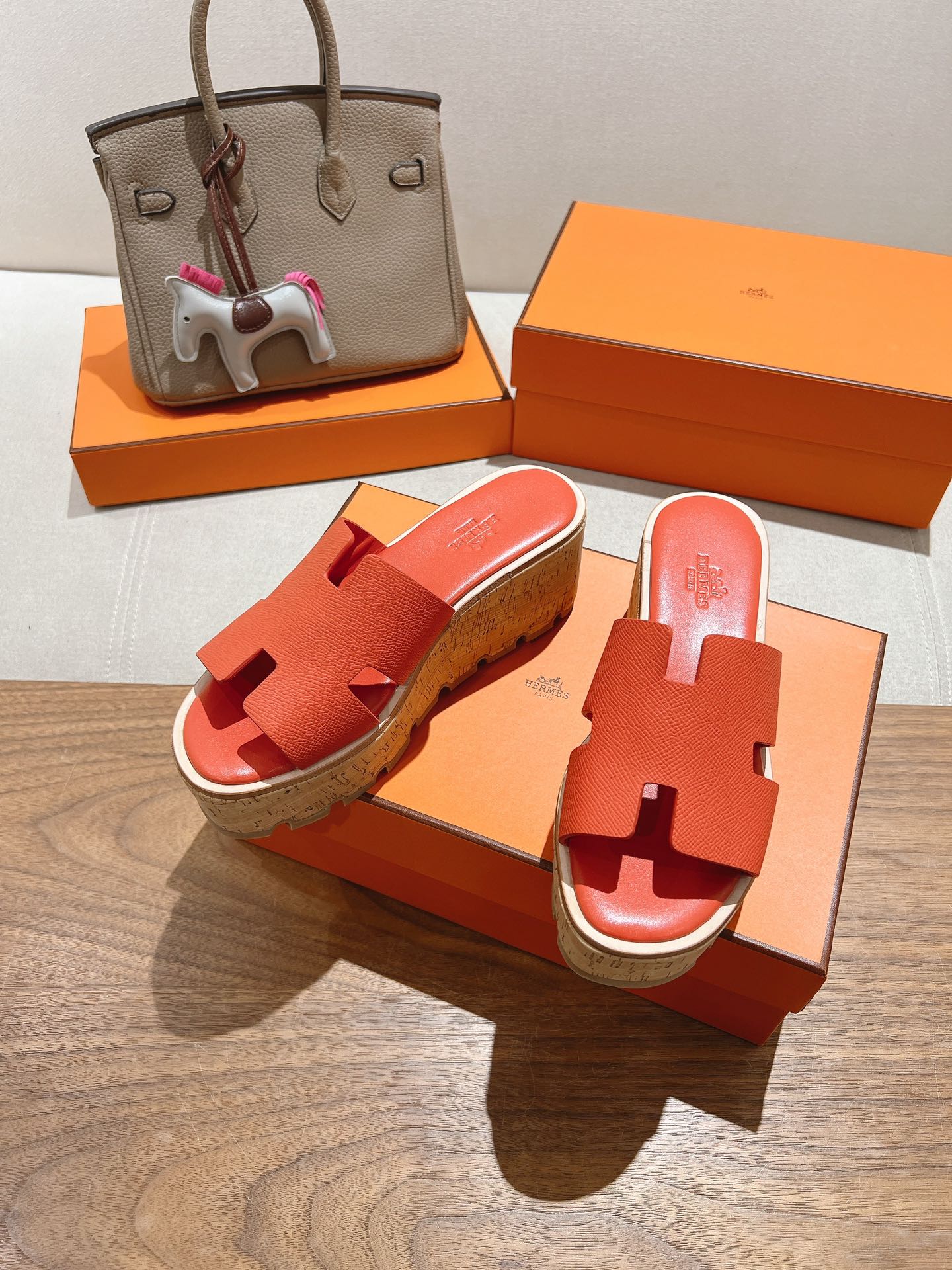 HM 25S HIGH WEDGE SANDALS IN DARK ORANGE LAMBSKIN STYLE 33