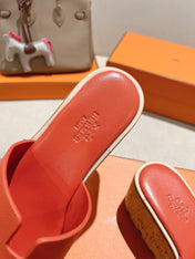 HM 25S HIGH WEDGE SANDALS IN DARK ORANGE LAMBSKIN STYLE 33