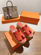 HM 25S HIGH WEDGE SANDALS IN DARK ORANGE LAMBSKIN STYLE 33