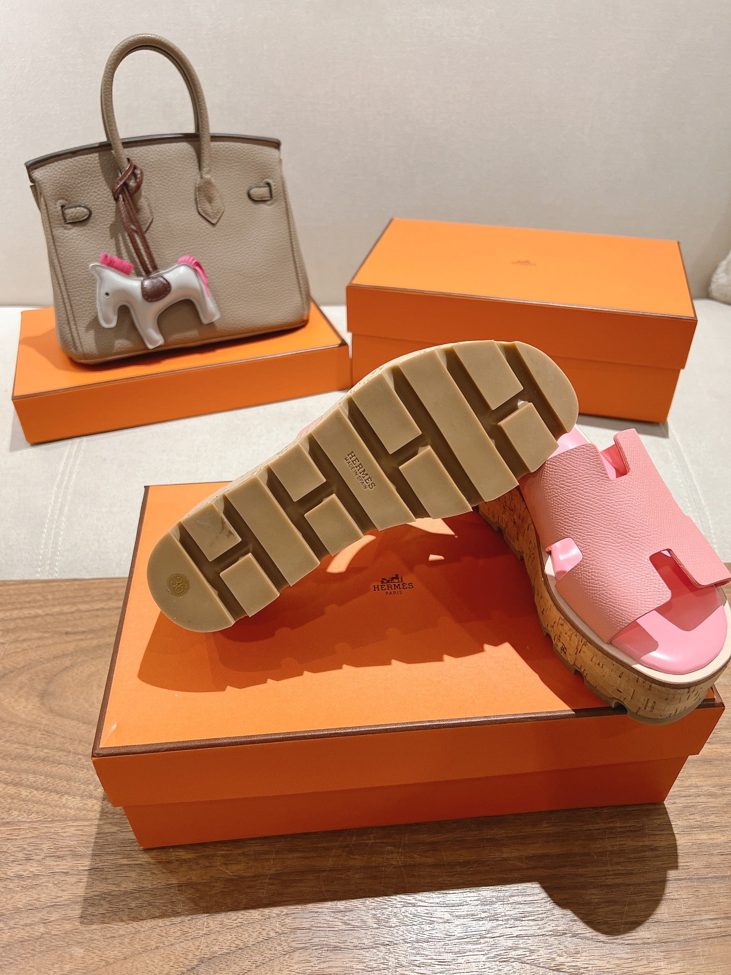 HM 25S HIGH WEDGE SANDALS IN PINK LAMBSKIN STYLE 31