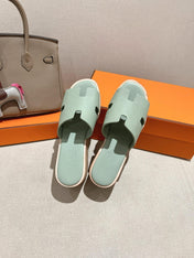 HM 25S HIGH WEDGE SANDALS IN SOFT MINT GREEN LAMBSKIN STYLE 28