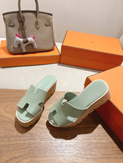 HM 25S HIGH WEDGE SANDALS IN SOFT MINT GREEN LAMBSKIN STYLE 28