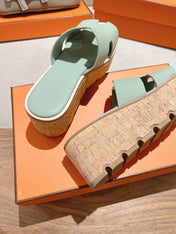 HM 25S HIGH WEDGE SANDALS IN SOFT MINT GREEN LAMBSKIN STYLE 28