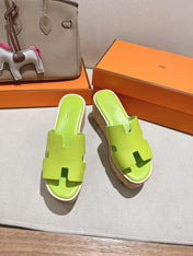 HM 25S HIGH WEDGE SANDALS IN SPRING GREEN LAMBSKIN STYLE 22