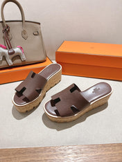 HM 25S HIGH WEDGE SANDALS IN DUSTY ROSE BROWN LAMBSKIN STYLE 19