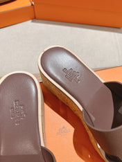 HM 25S HIGH WEDGE SANDALS IN DUSTY ROSE BROWN LAMBSKIN STYLE 19