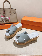 HM 25S HIGH WEDGE SANDALS IN LIGHT GREY LAMBSKIN STYLE 13