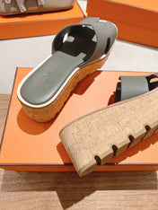 HM 25S HIGH WEDGE SANDALS IN DARK GREY LAMBSKIN STYLE 11