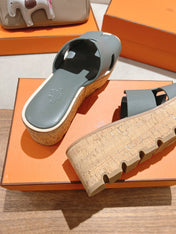 HM 25S HIGH WEDGE SANDALS IN GREY LAMBSKIN STYLE 7