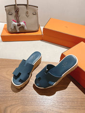 HM 25S HIGH WEDGE SANDALS IN DEEP SLATE BLUE LAMBSKIN STYLE 16