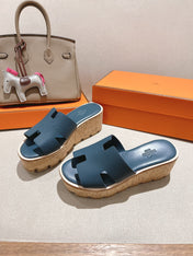 HM 25S HIGH WEDGE SANDALS IN DEEP SLATE BLUE LAMBSKIN STYLE 16