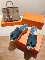 HM 25S HIGH WEDGE SANDALS IN DEEP SLATE BLUE LAMBSKIN STYLE 16