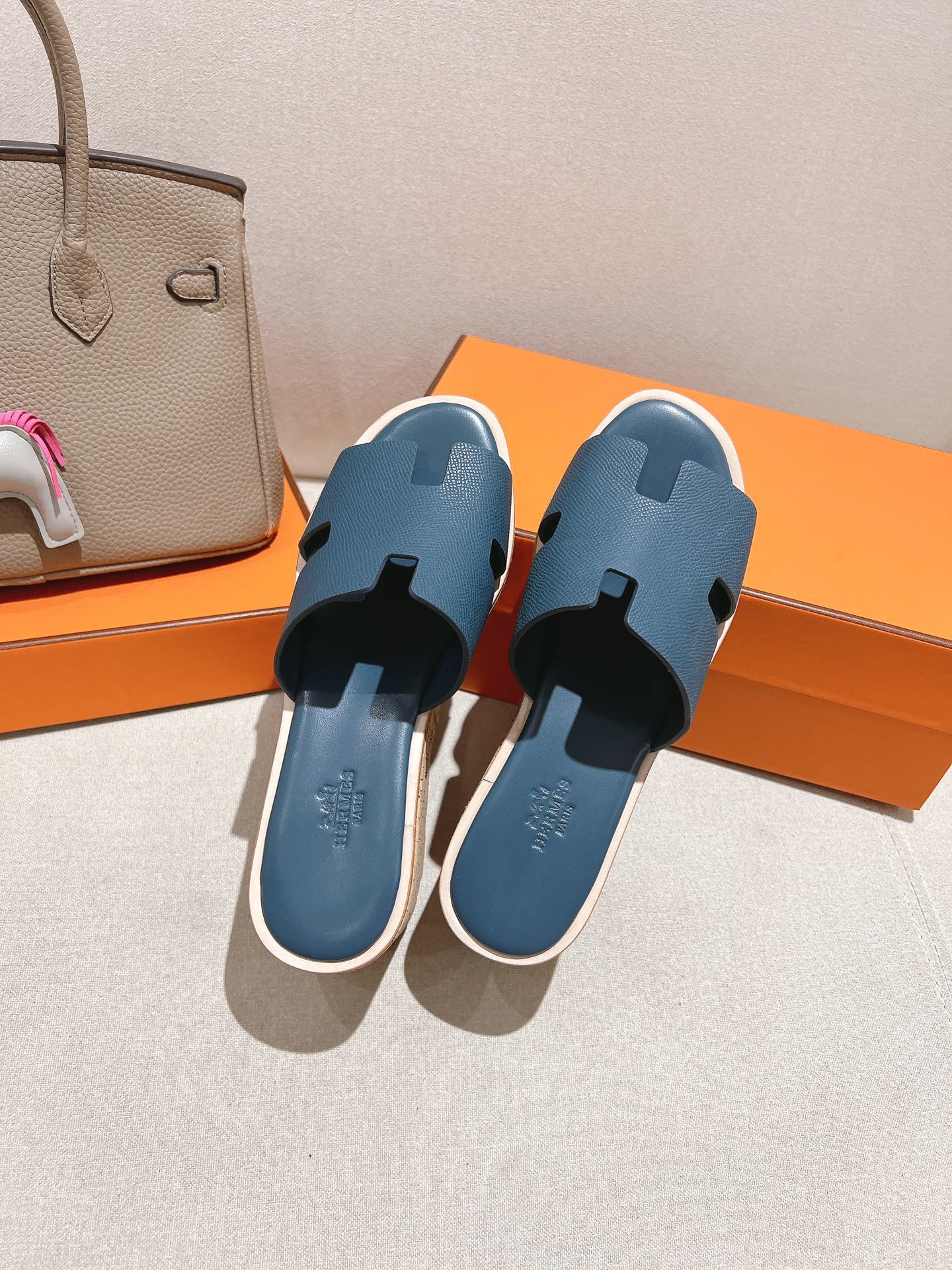 HM 25S HIGH WEDGE SANDALS IN DEEP SLATE BLUE LAMBSKIN STYLE 16