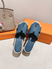 HM 25S HIGH WEDGE SANDALS IN DEEP SLATE BLUE LAMBSKIN STYLE 16