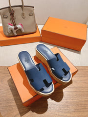 HM 25S HIGH WEDGE SANDALS IN DARK STEEL BLUE LAMBSKIN STYLE 18