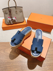 HM 25S HIGH WEDGE SANDALS IN DARK STEEL BLUE LAMBSKIN STYLE 18