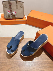 HM 25S HIGH WEDGE SANDALS IN DARK STEEL BLUE LAMBSKIN STYLE 18