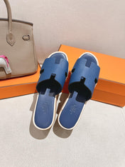 HM 25S HIGH WEDGE SANDALS IN DARK STEEL BLUE LAMBSKIN STYLE 18