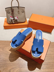 HM 25S HIGH WEDGE SANDALS IN COBALT BLUE LAMBSKIN STYLE 20