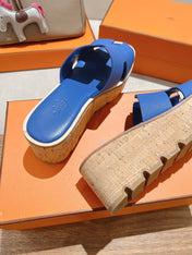 HM 25S HIGH WEDGE SANDALS IN COBALT BLUE LAMBSKIN STYLE 20