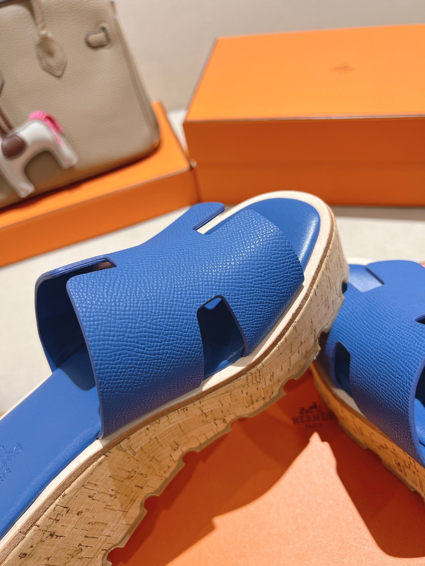 HM 25S HIGH WEDGE SANDALS IN COBALT BLUE LAMBSKIN STYLE 20