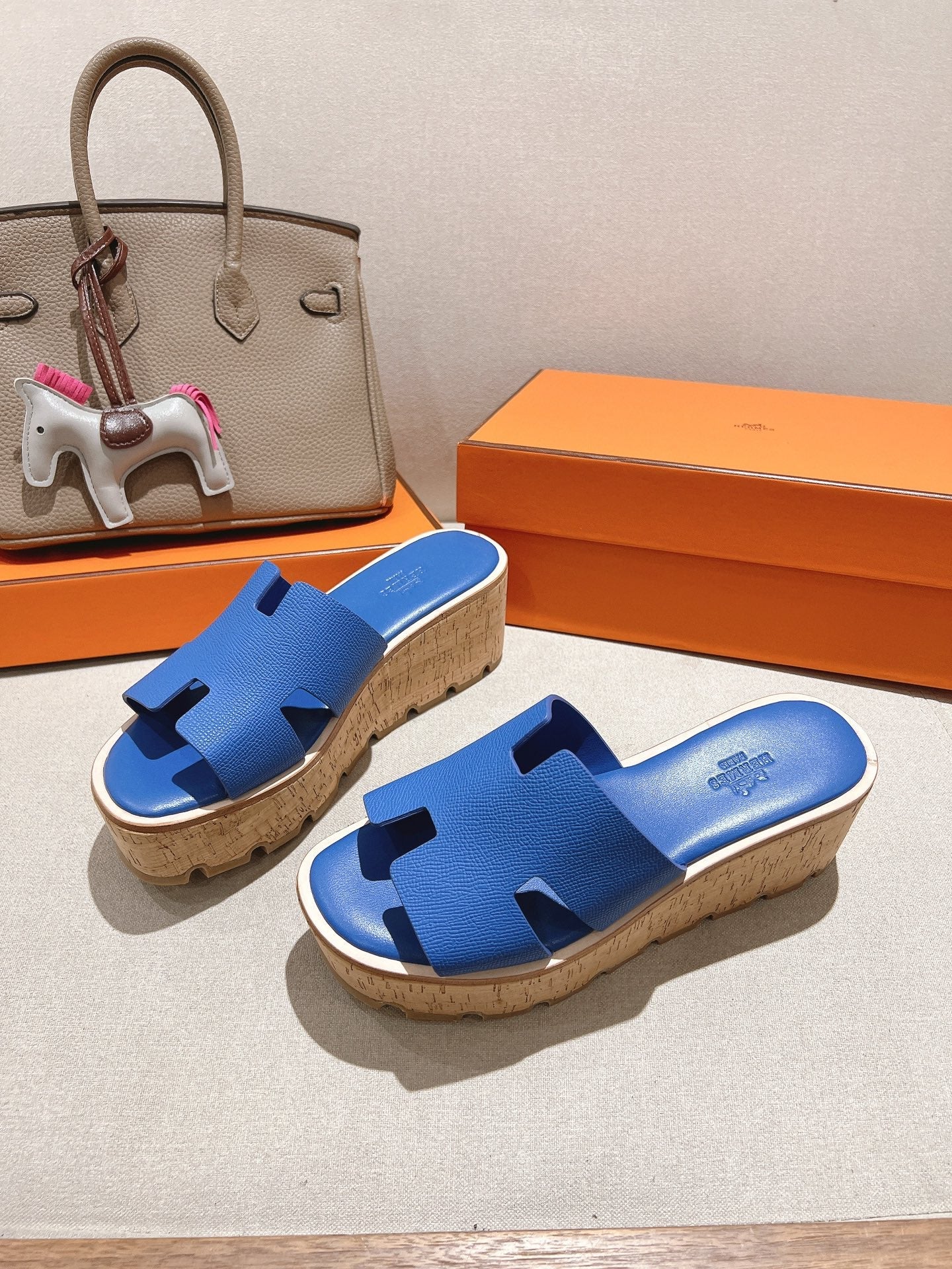 HM 25S HIGH WEDGE SANDALS IN COBALT BLUE LAMBSKIN STYLE 20