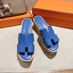 HM 25S HIGH WEDGE SANDALS IN COBALT BLUE LAMBSKIN STYLE 20