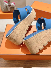 HM 25S HIGH WEDGE SANDALS IN BLUE LAMBSKIN STYLE 14