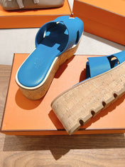 HM 25S HIGH WEDGE SANDALS IN BLUE LAMBSKIN STYLE 12