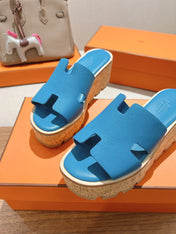 HM 25S HIGH WEDGE SANDALS IN BLUE LAMBSKIN STYLE 12