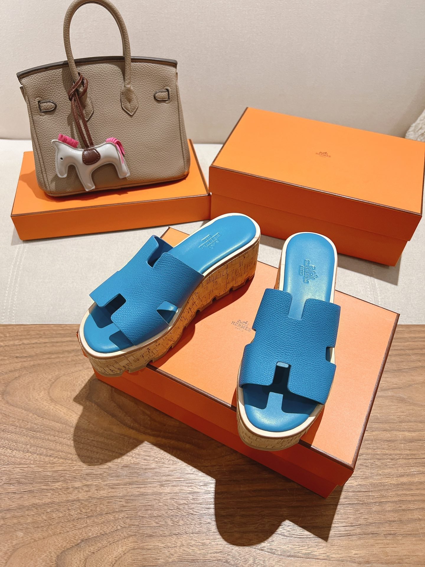 HM 25S HIGH WEDGE SANDALS IN BLUE LAMBSKIN STYLE 12