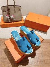 HM 25S HIGH WEDGE SANDALS IN BLUE LAMBSKIN STYLE 12