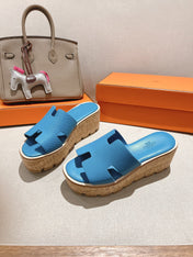 HM 25S HIGH WEDGE SANDALS IN BLUE LAMBSKIN STYLE 12