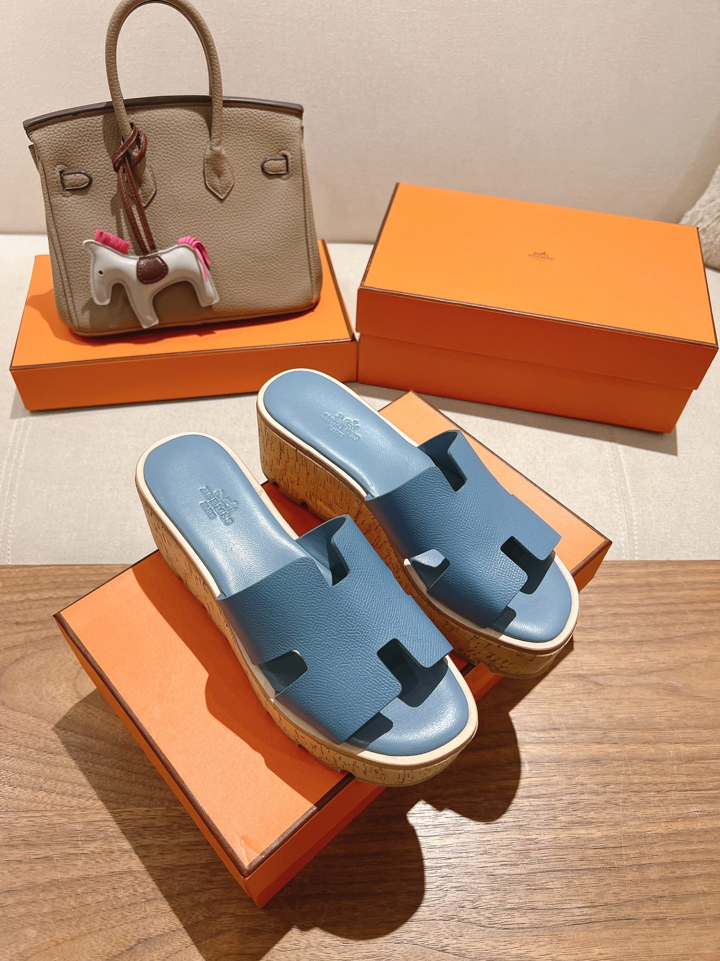 HM 25S HIGH WEDGE SANDALS IN BLUE LAMBSKIN STYLE 10