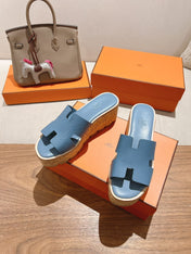 HM 25S HIGH WEDGE SANDALS IN BLUE LAMBSKIN STYLE 10