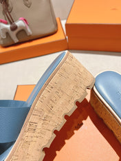 HM 25S HIGH WEDGE SANDALS IN BLUE LAMBSKIN STYLE 10