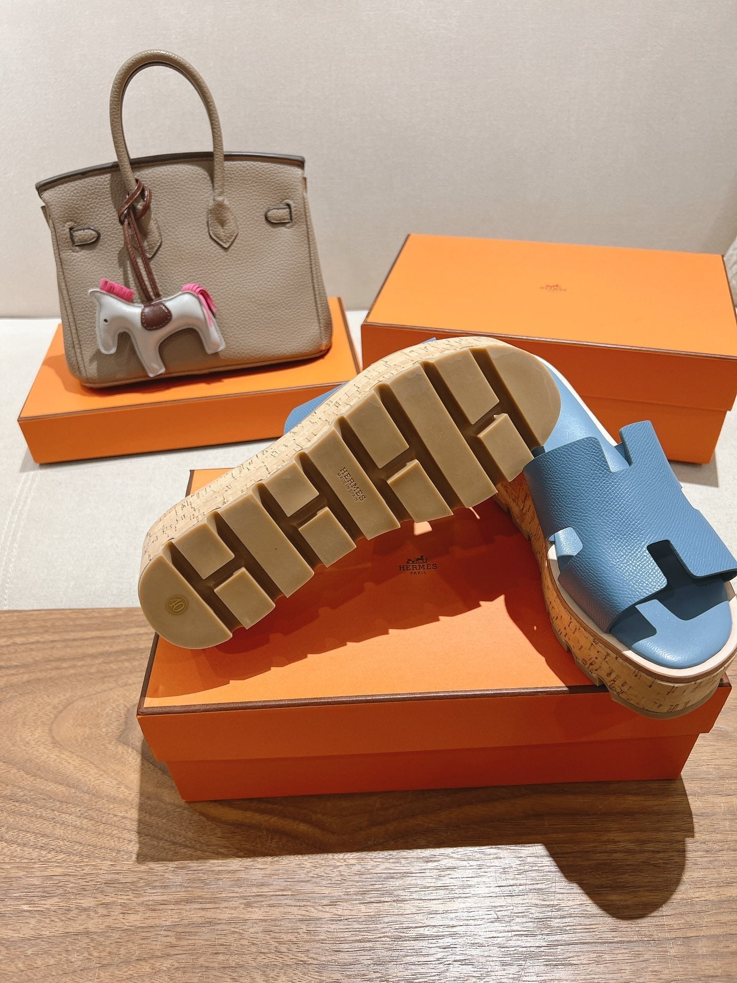 HM 25S HIGH WEDGE SANDALS IN BLUE LAMBSKIN STYLE 10